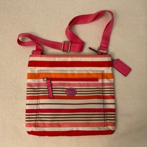 Vintage Coach Striped Purse F31962 Nylon Crossbody 10.5”X9.5”